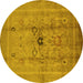 Round Machine Washable Oriental Yellow Industrial Rug, wshurb3112yw