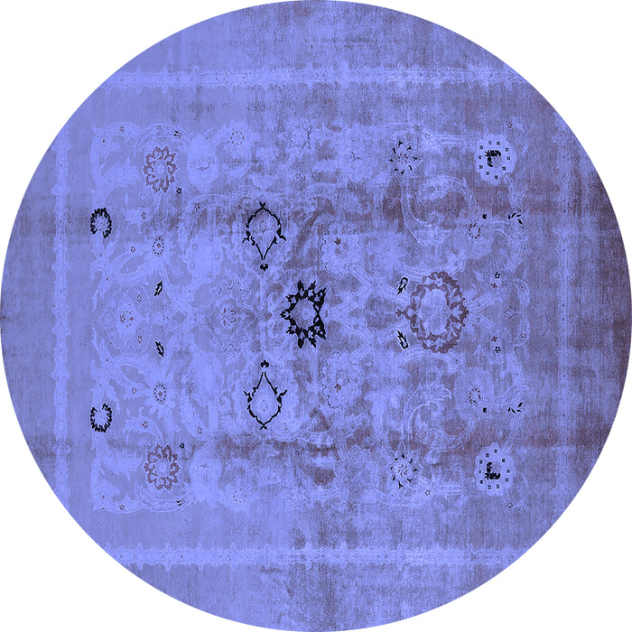 Round Machine Washable Oriental Blue Industrial Rug, wshurb3112blu