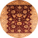 Round Machine Washable Oriental Orange Industrial Area Rugs, wshurb3113org