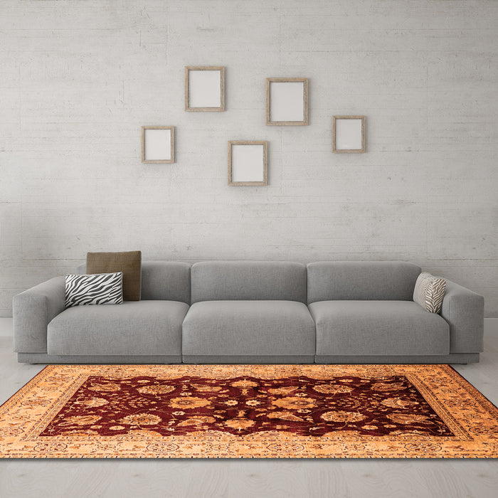 Machine Washable Oriental Orange Industrial Area Rugs in a Living Room, wshurb3113org