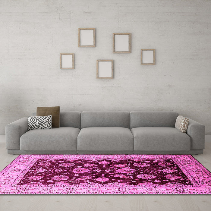 Machine Washable Oriental Pink Industrial Rug in a Living Room, wshurb3113pnk