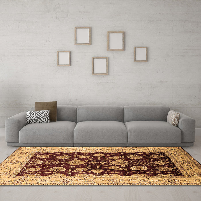 Machine Washable Oriental Brown Industrial Rug in a Living Room,, wshurb3113brn