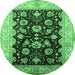 Round Oriental Emerald Green Industrial Rug, urb3113emgrn