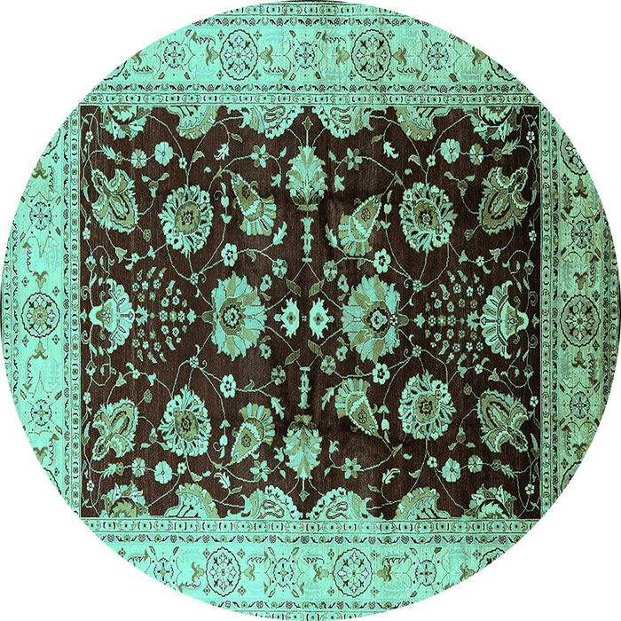 Round Machine Washable Oriental Turquoise Industrial Area Rugs, wshurb3113turq