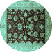 Round Machine Washable Oriental Turquoise Industrial Area Rugs, wshurb3113turq