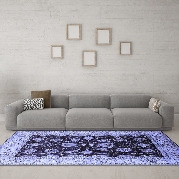 Machine Washable Oriental Blue Industrial Rug in a Living Room, wshurb3113blu