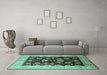 Machine Washable Oriental Turquoise Industrial Area Rugs in a Living Room,, wshurb3113turq