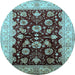 Round Machine Washable Oriental Light Blue Industrial Rug, wshurb3113lblu