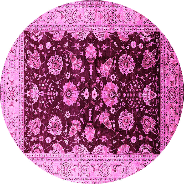 Round Machine Washable Oriental Pink Industrial Rug, wshurb3113pnk