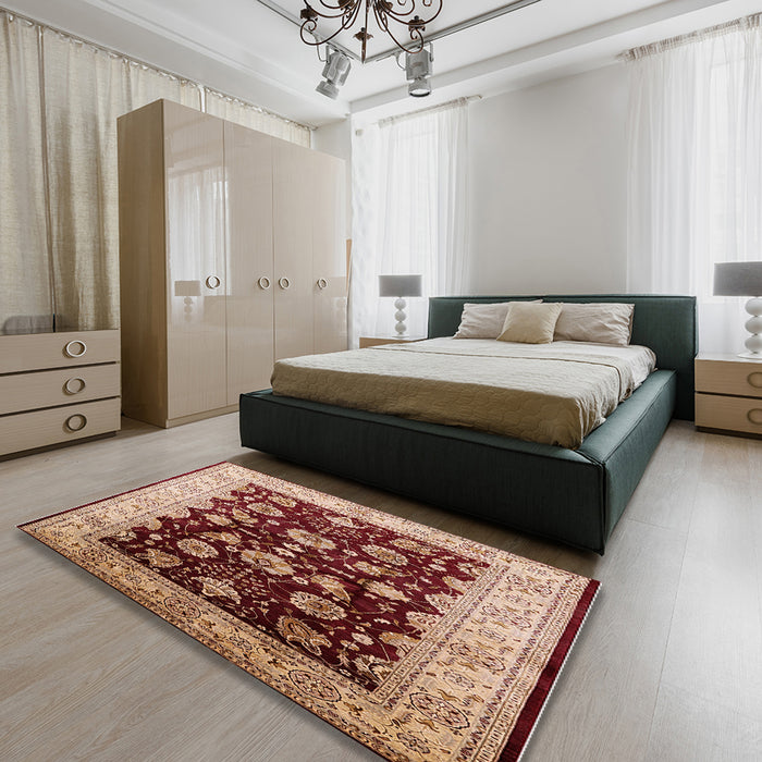 Machine Washable Industrial Modern Light Salmon Pink Rug in a Bedroom, wshurb3113