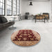 Round Mid-Century Modern Light Salmon Pink Oriental Rug in a Office, urb3113