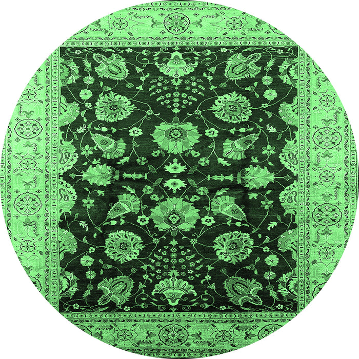 Round Machine Washable Oriental Emerald Green Industrial Area Rugs, wshurb3113emgrn