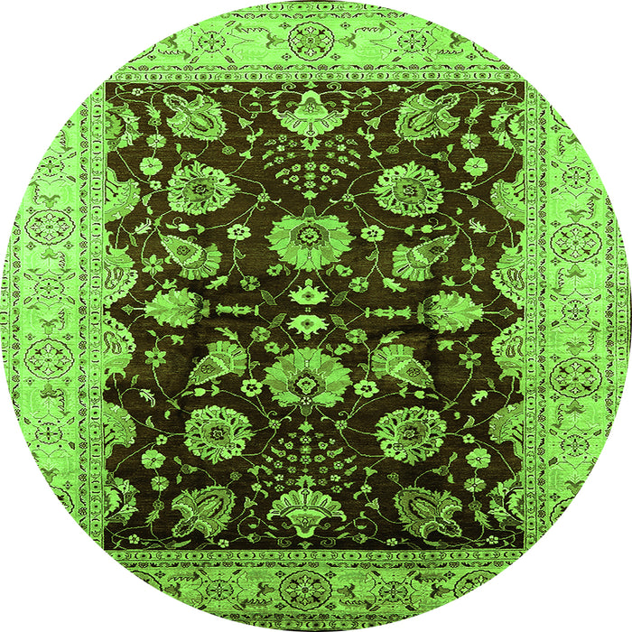 Round Machine Washable Oriental Green Industrial Area Rugs, wshurb3113grn