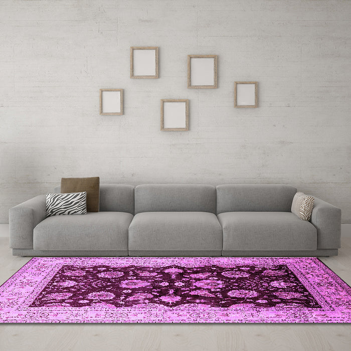 Machine Washable Oriental Purple Industrial Area Rugs in a Living Room, wshurb3113pur