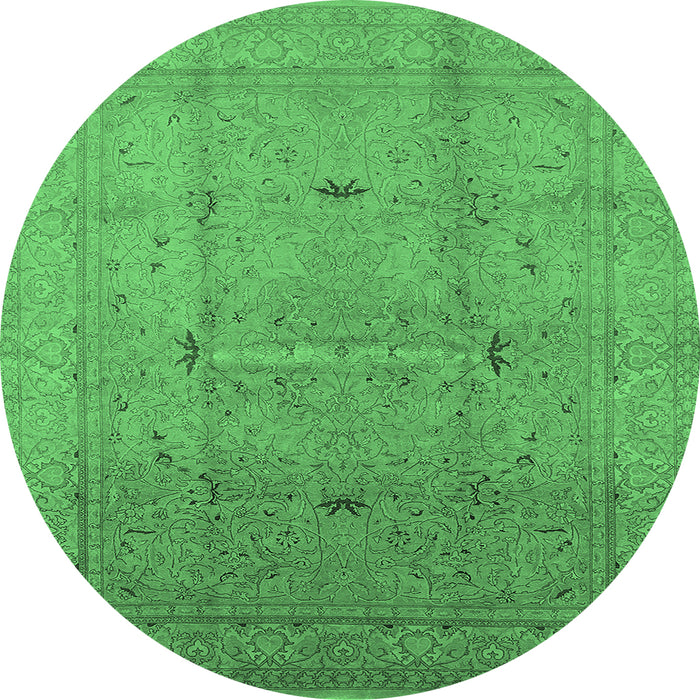 Round Oriental Emerald Green Industrial Rug, urb3114emgrn