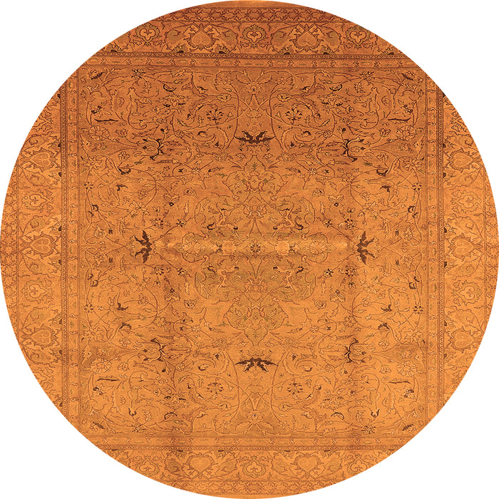 Round Machine Washable Oriental Orange Industrial Area Rugs, wshurb3114org