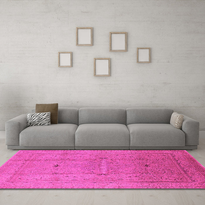 Machine Washable Oriental Pink Industrial Rug in a Living Room, wshurb3114pnk