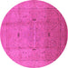 Round Machine Washable Oriental Pink Industrial Rug, wshurb3114pnk