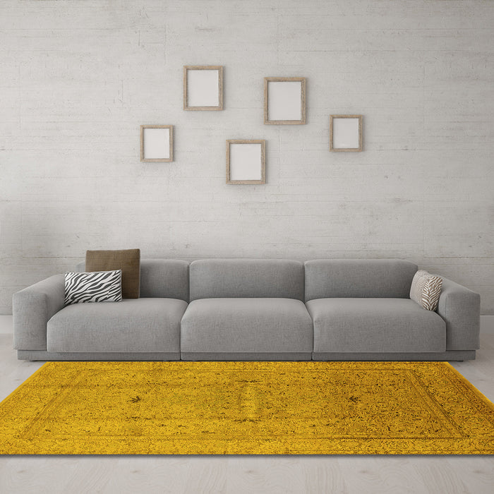 Machine Washable Oriental Yellow Industrial Rug in a Living Room, wshurb3114yw