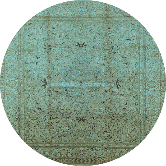 Round Machine Washable Oriental Light Blue Industrial Rug, wshurb3114lblu