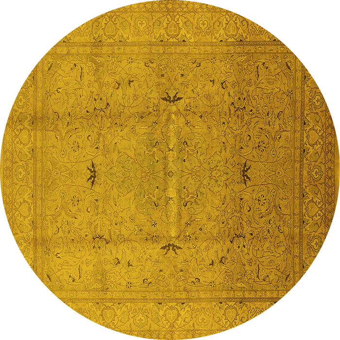 Round Machine Washable Oriental Yellow Industrial Rug, wshurb3114yw