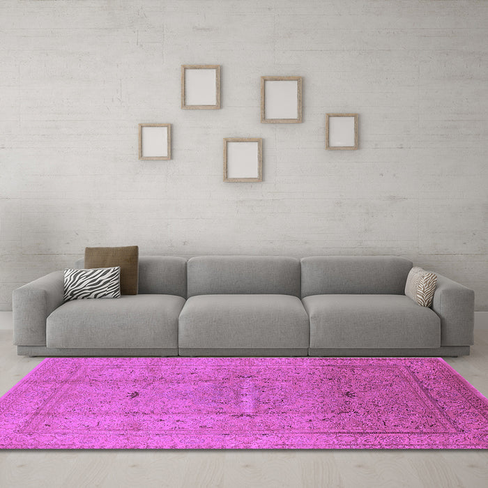 Machine Washable Oriental Purple Industrial Area Rugs in a Living Room, wshurb3114pur