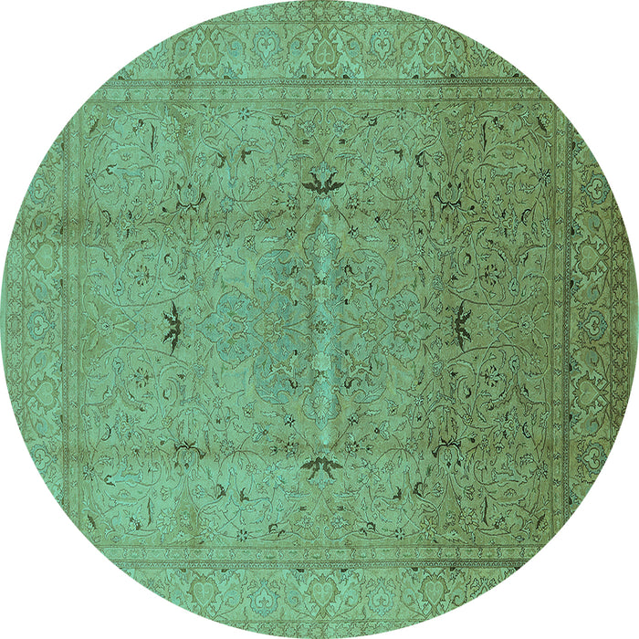 Round Machine Washable Oriental Turquoise Industrial Area Rugs, wshurb3114turq