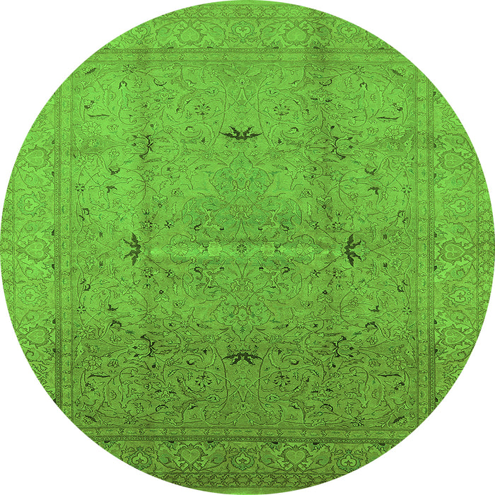 Round Machine Washable Oriental Green Industrial Area Rugs, wshurb3114grn