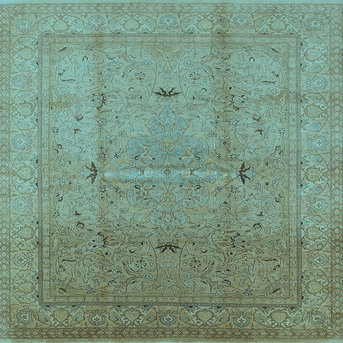 Square Machine Washable Oriental Light Blue Industrial Rug, wshurb3114lblu