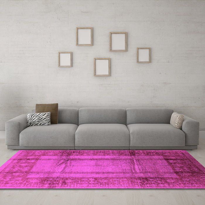 Machine Washable Oriental Pink Industrial Rug in a Living Room, wshurb3115pnk