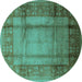 Round Oriental Turquoise Industrial Rug, urb3115turq