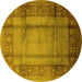 Round Machine Washable Oriental Yellow Industrial Rug, wshurb3115yw