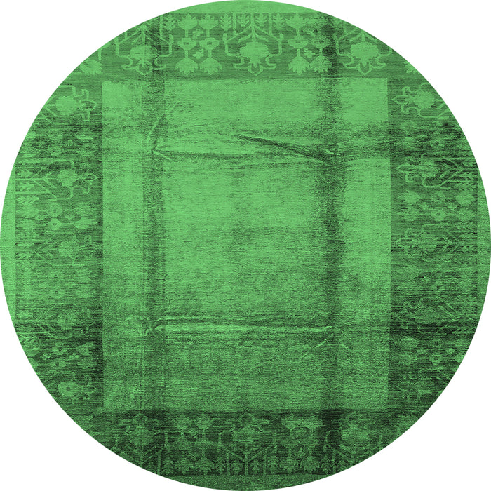Round Machine Washable Oriental Emerald Green Industrial Area Rugs, wshurb3115emgrn