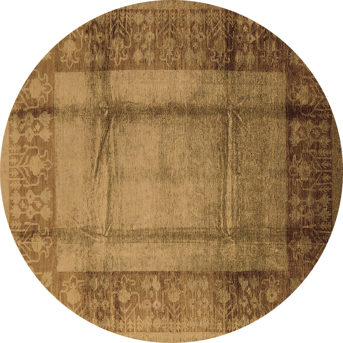 Round Machine Washable Oriental Brown Industrial Rug, wshurb3115brn