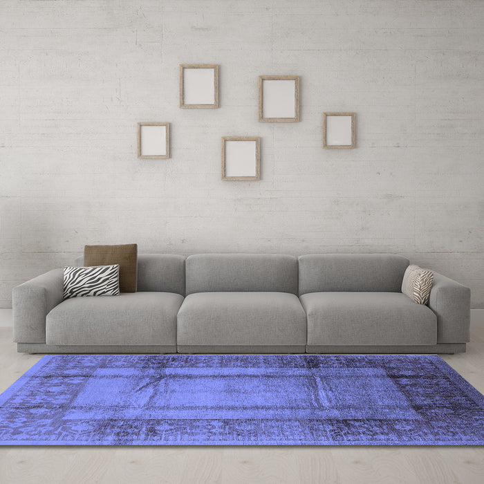 Machine Washable Oriental Blue Industrial Rug in a Living Room, wshurb3115blu