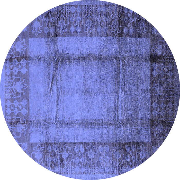 Round Machine Washable Oriental Blue Industrial Rug, wshurb3115blu