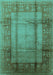 Machine Washable Oriental Turquoise Industrial Area Rugs, wshurb3115turq