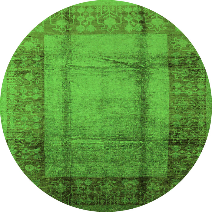 Round Machine Washable Oriental Green Industrial Area Rugs, wshurb3115grn