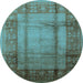Round Machine Washable Oriental Light Blue Industrial Rug, wshurb3115lblu