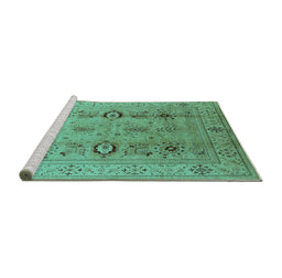 Sideview of Machine Washable Oriental Turquoise Industrial Area Rugs, wshurb3116turq