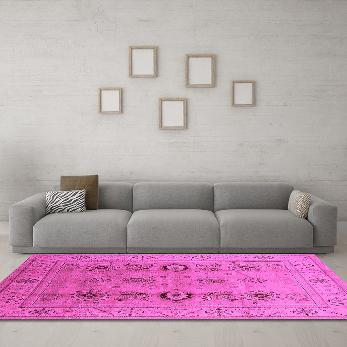 Machine Washable Oriental Pink Industrial Rug in a Living Room, wshurb3116pnk
