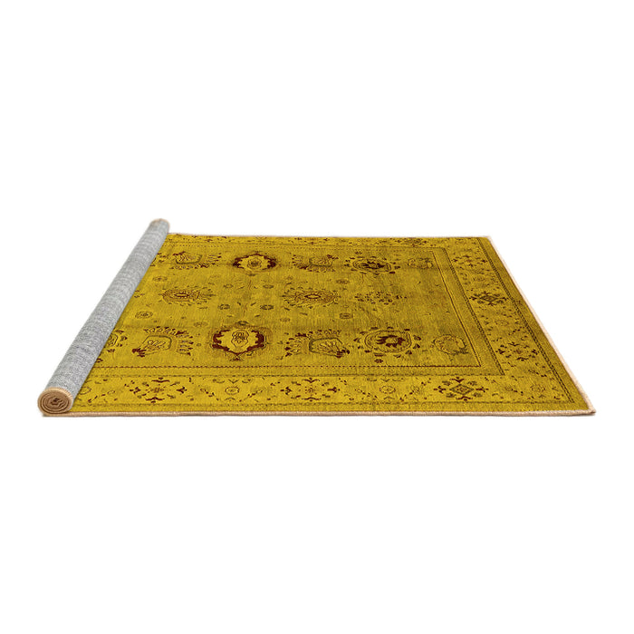 Sideview of Machine Washable Oriental Yellow Industrial Rug, wshurb3116yw