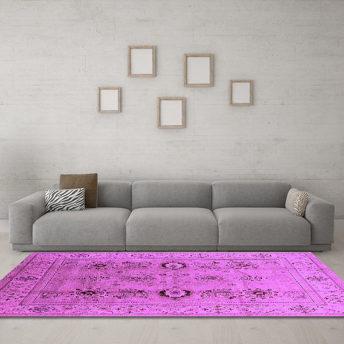 Machine Washable Oriental Purple Industrial Area Rugs in a Living Room, wshurb3116pur
