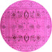 Round Machine Washable Oriental Pink Industrial Rug, wshurb3116pnk