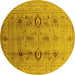 Round Machine Washable Oriental Yellow Industrial Rug, wshurb3116yw