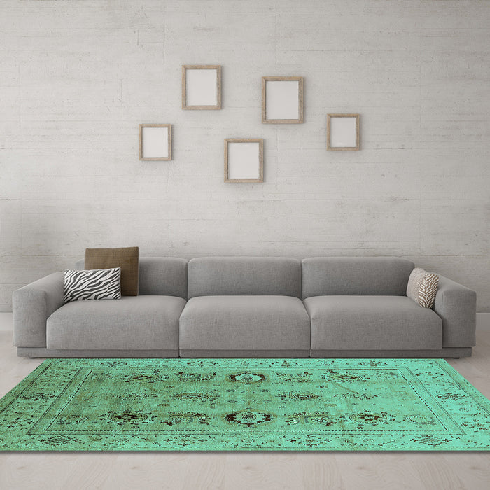 Machine Washable Oriental Turquoise Industrial Area Rugs in a Living Room,, wshurb3116turq