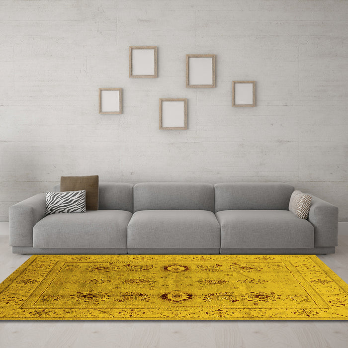 Machine Washable Oriental Yellow Industrial Rug in a Living Room, wshurb3116yw