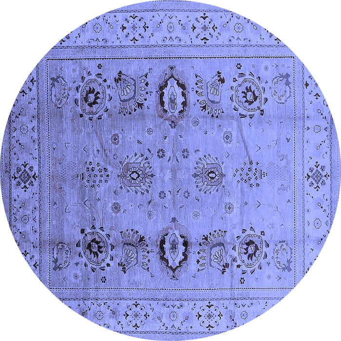 Round Machine Washable Oriental Blue Industrial Rug, wshurb3116blu