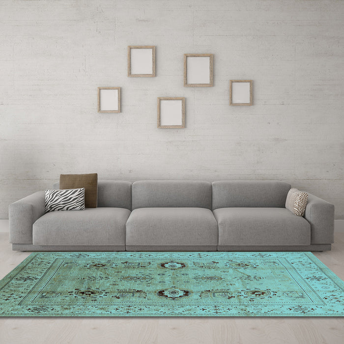 Machine Washable Oriental Light Blue Industrial Rug in a Living Room, wshurb3116lblu