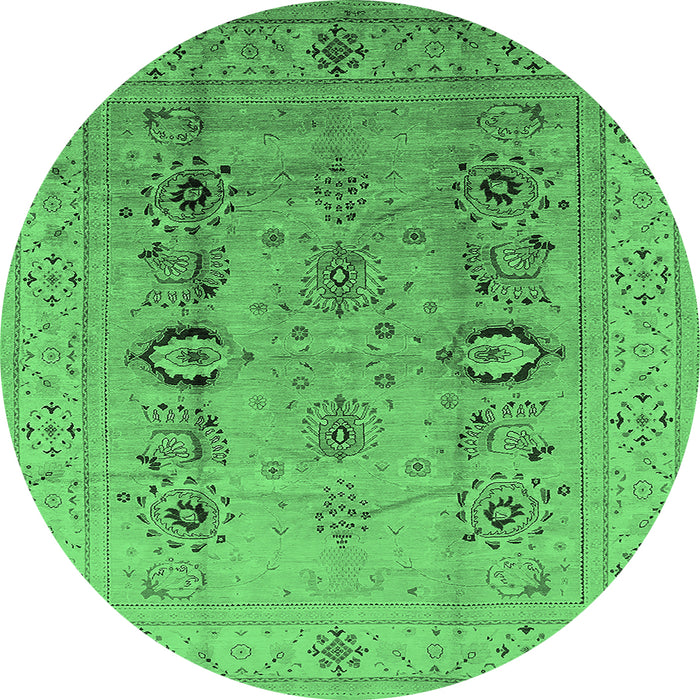 Round Machine Washable Oriental Emerald Green Industrial Area Rugs, wshurb3116emgrn